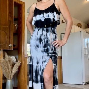 American Eagle Gray and Navy Tie Dye Maxi Dress with Criss-Cross Back Size XS